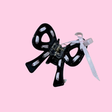 Bow Hair Claw With Ribbon- Black and Pink