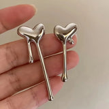 Asymetric Silver Drippy Heart Earrings