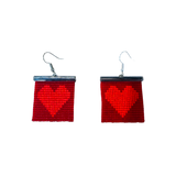 Square Beaded earrings - Red Hearts