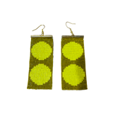 Rectangle Beaded earrings - Moss Green and Yellow Circle