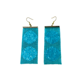 Rectangle Beaded earrings - Teal Circles