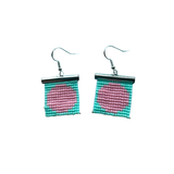 Small Square Beaded earrings - Pink and Teal