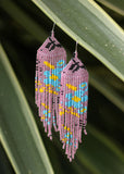 Beaded Indigenous  Hand Made  Earrings-  Lilac